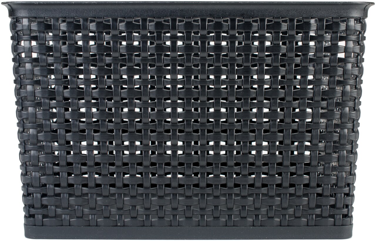 Weave Design Plastic Bin Large-Black, 13.75"L X 10.5"W X 8.75"H